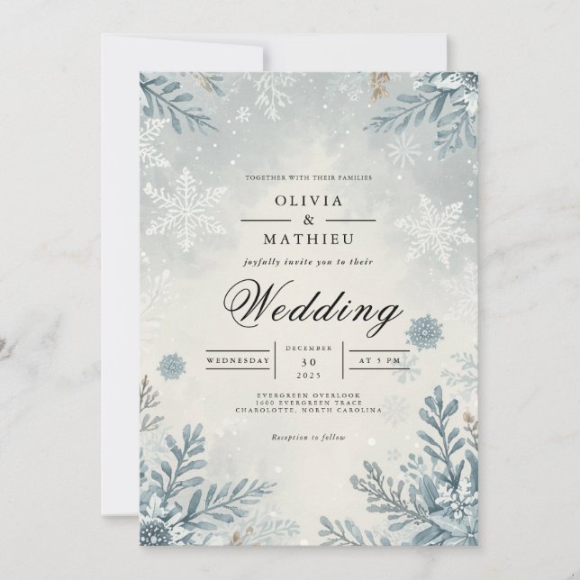 Invitation Ethereal Frost Botanical Winter Wedding (Devant)