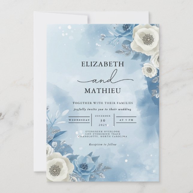 Invitation Ethereal Frost Floral Romance Mariage (Devant)
