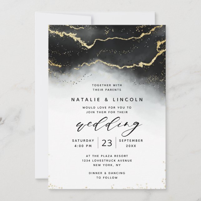 Invitation Ethereal Mist Ombre Black Watercolor Moody Mariage (Devant)