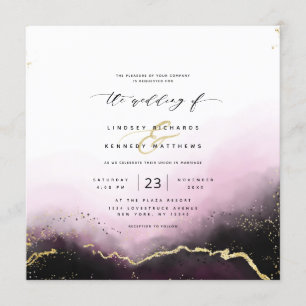 Invitation Ethereal Mist Ombre Bourgogne Mariage Carré de lux