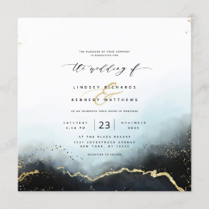 Invitation Ethereal Mist Ombre Marine Mariage Carré de luxe
