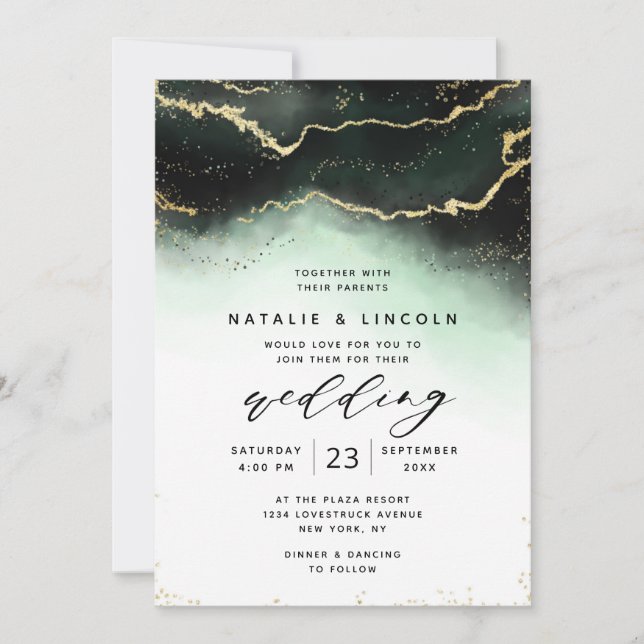 Invitation Ethereal Mist Ombre Vert Aquarelle Moody Mariage (Devant)