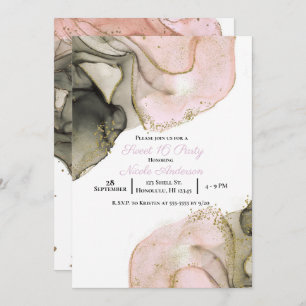 Invitation Ethereal Moody Rose Black Gold Inky Sweet 16
