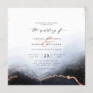 Invitation Ethereal Ombre Dusty Blue Luxury Carré Mariage