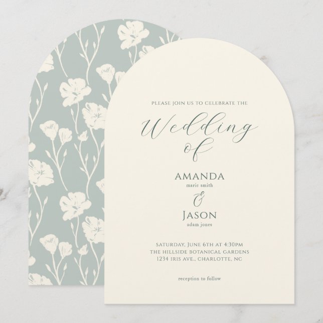 Invitation Ethereal romantic modern floral wedding (Devant / Derrière)