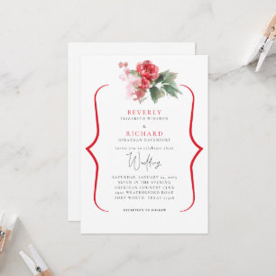 Invitation Ethereal Rouge floral Elegant Blanc Mariage