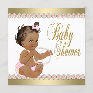 Invitation Éthique Diamonds Pearls Baby shower d'or rose