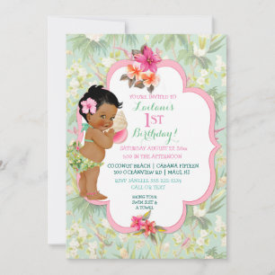 Invitation Ethnic Baby Girl Bikini Tropical Luau Hawaiian