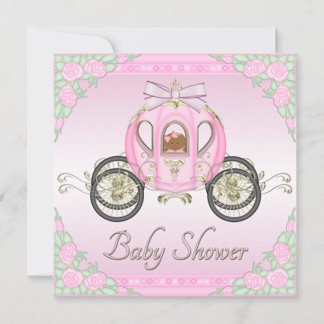 Invitation Ethnic Baby Princess Coach Rose Roses Baby shower (Devant)