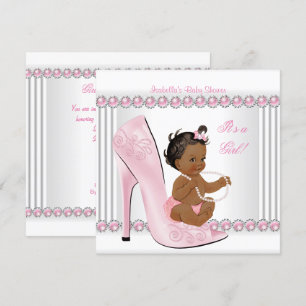 Invitation Ethnic Baby shower Girl rose Pearl Chaussures haut
