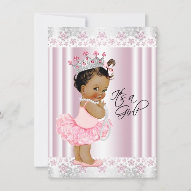 Invitation Ethnic Ballerina Pearl et Lace Tutu Baby shower (Devant)