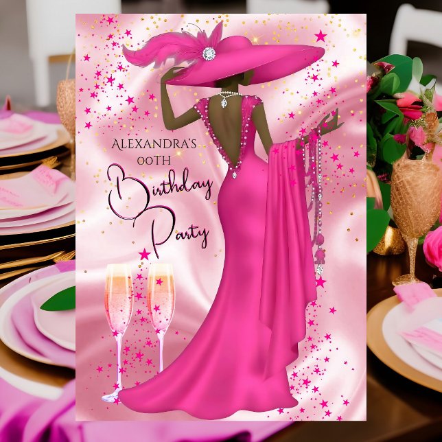Invitation Ethnic Birthday Party Hot Pink Champagne Dress (Créateur téléchargé)