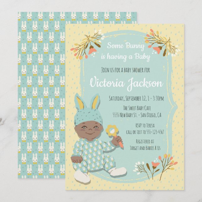 Invitation Ethnic Boy Bunny en tenue pour bébé (Devant / Derrière)