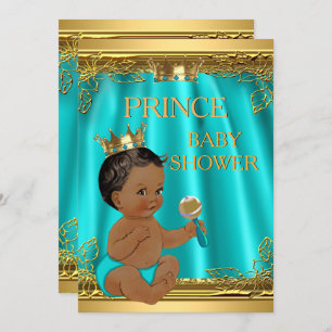 Invitation Ethnic Boy Prince Baby shower Aqua Turquoise
