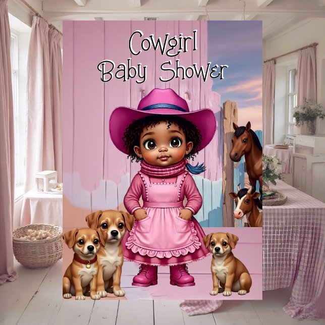 Invitation Ethnic Cute Cowgirl Baby Shower Pink Blue Animals (Créateur téléchargé)