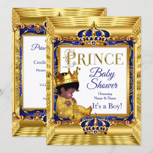 Invitation Ethnic Dark Golden Prince Baby shower Blue Gold