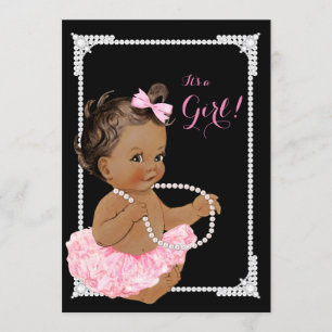 Invitation Ethnic Girl rose Black Pearl Baby shower