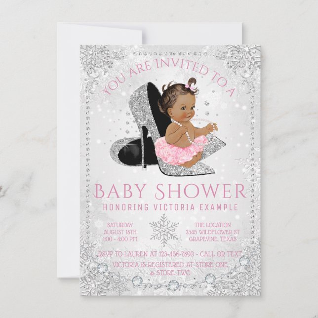 Invitation Ethnic Girl'hiver Wonderland Baby shower (Devant)