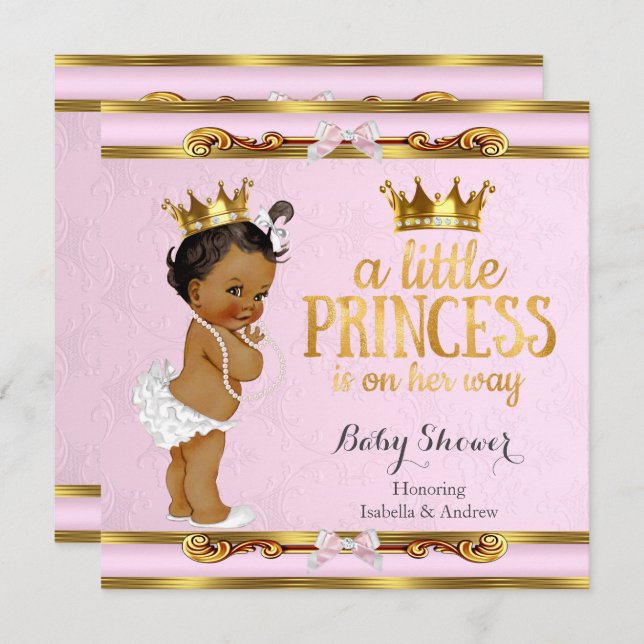 Invitation Ethnic Little Princess Baby shower Rose Gold (Devant / Derrière)