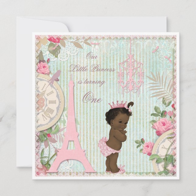 Invitation Ethnic Paris Princess Shabby Chic 1er anniversaire (Devant)