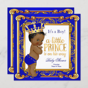 Invitation Ethnic Prince Baby shower Damask Blue Gold