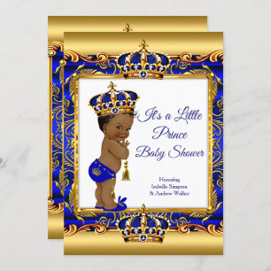 Invitation Ethnic Prince Boy Baby shower Blue Ornate Gold