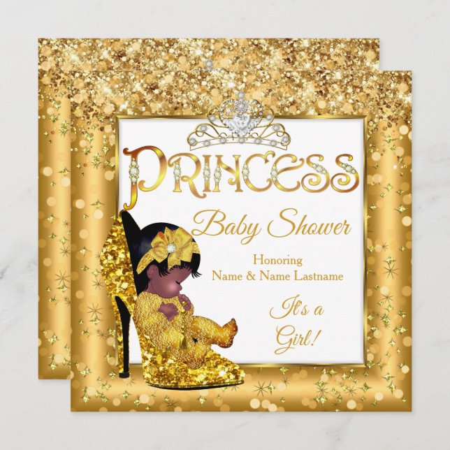 Invitation Ethnic Princess Baby shower Gold High Heure Partie (Devant / Derrière)
