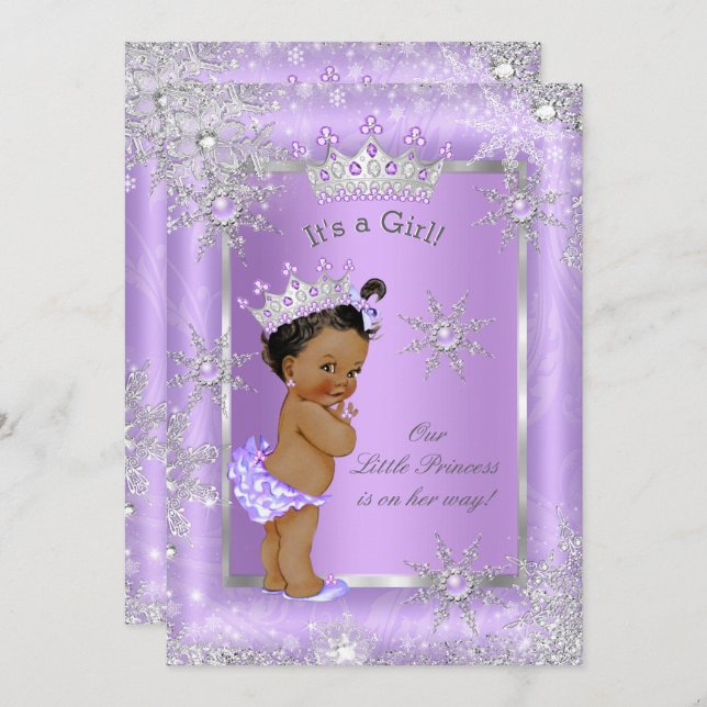 Invitation Ethnic Princess Baby shower Purple Wonderland (Devant / Derrière)