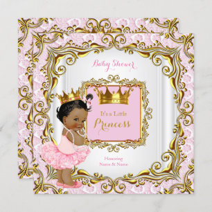 Invitation Ethnic Princess Baby shower Rose Lace Blanc Or