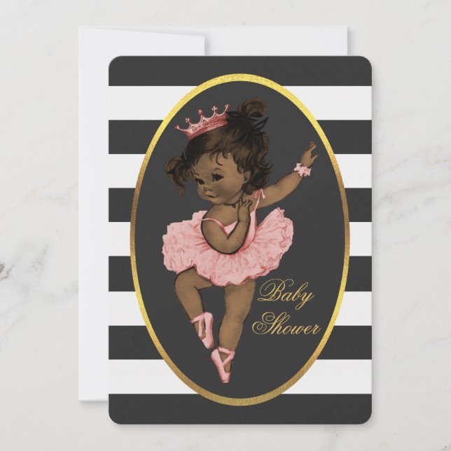 Invitation Ethnic Princess Ballerina Baby Black White Stripes (Devant)