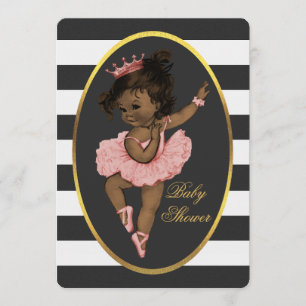 Invitation Ethnic Princess Ballerina Baby Black White Stripes
