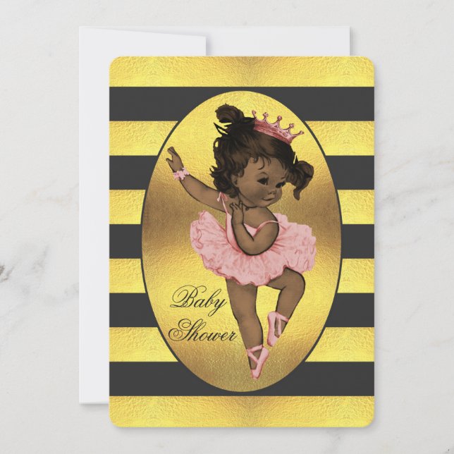 Invitation Ethnic Princess Ballerina Gold Stripes Baby shower (Devant)