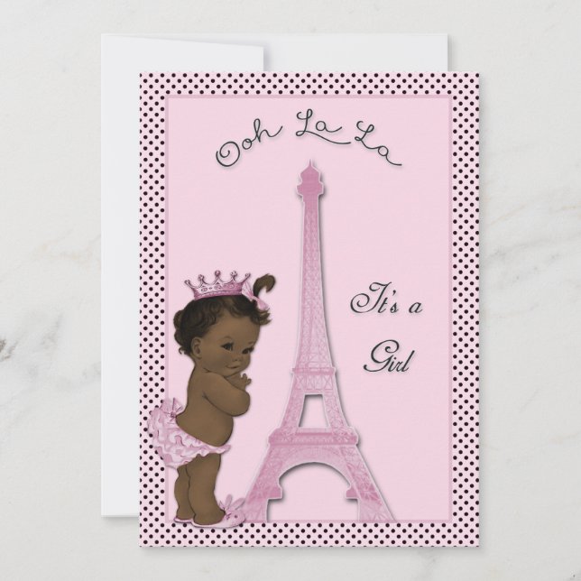 Invitation Ethnic Princess Eiffel Tower Polka Dot Baby shower (Devant)