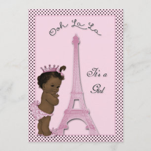 Invitation Ethnic Princess Eiffel Tower Polka Dot Baby shower