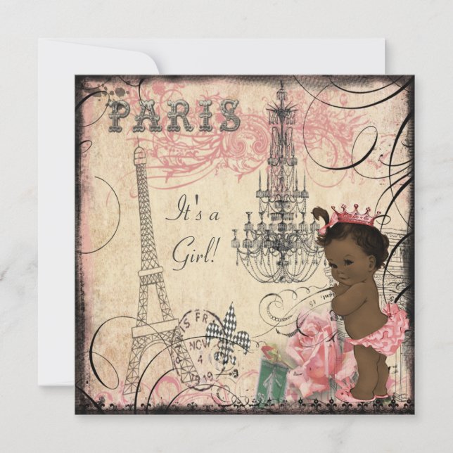 Invitation Ethnic Princess Paris Eiffel Baby shower Tour (Devant)