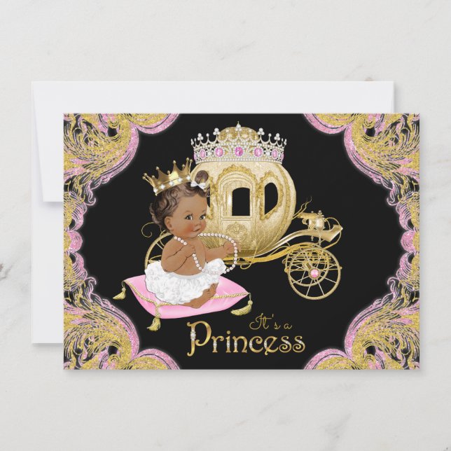 Invitation Ethnic Princess Pink Black Babwer Shower Invitatio (Devant)