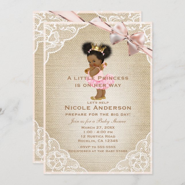 Invitation Ethnic Princess Vintage Baby Girl Rustic Show (Devant / Derrière)