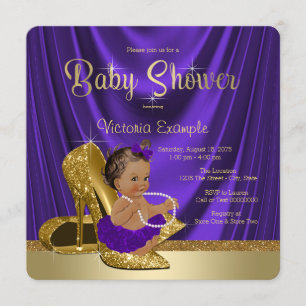 Invitation Ethnic Purple Ballerina Gold Shoe Baby shower