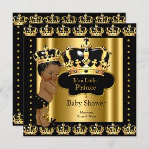 Invitation Ethnic Royal Prince Baby shower Black Gold Crown