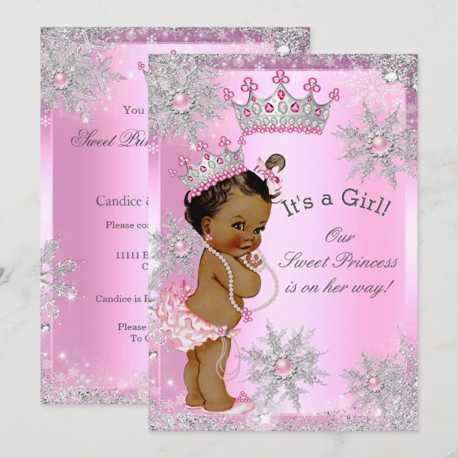 Invitation Ethnic Sweet Princess Baby shower Wonderland Rose (Devant / Derrière)
