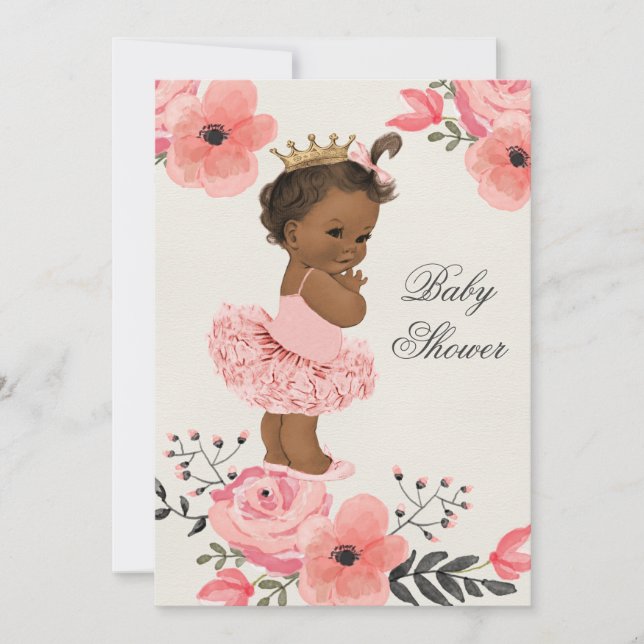 Invitation Ethnic Tutu Princess Baby shower d'aquarelle flora (Devant)