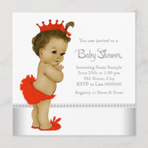 Invitation Ethnique Baby Girl Douche Rouge
