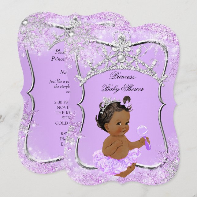 Invitation Ethnique de Princess Baby shower Wonderland Lilac (Devant / Derrière)