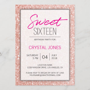 Invitation Étincelle d'or en rose Sweet sixteen