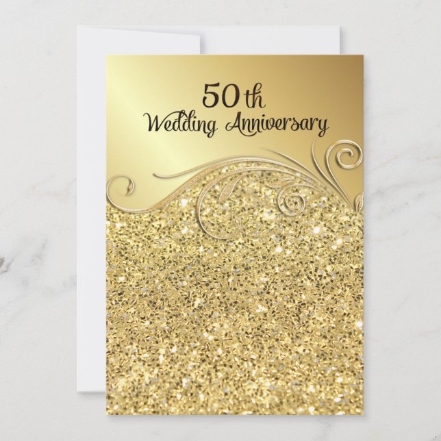 Invitation Étincelle Dorée 50e Anniversaire de Mariage (Devant)