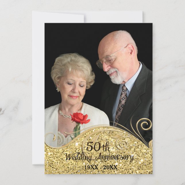 Invitation Étincelle Dorée 50e Anniversaire de Mariage (Devant)