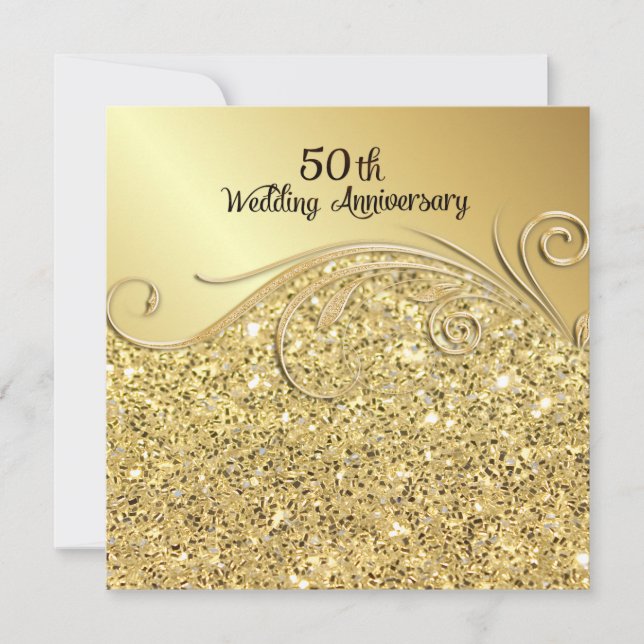 Invitation Étincelle Dorée 50e Anniversaire de Mariage (Devant)