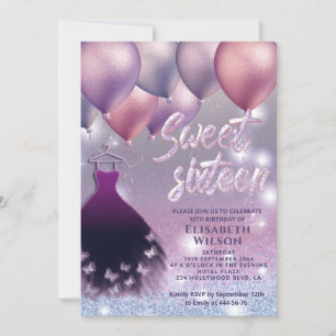Invitation Étincelle étincelante Lilac lavande montgolfière