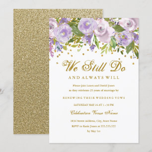 Invitation Étincelle Florale Violet Renouvellement de Voeux A