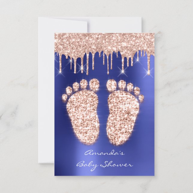 Invitation Étincelle Rose Royal Blue Baby shower pieds (Dos)
